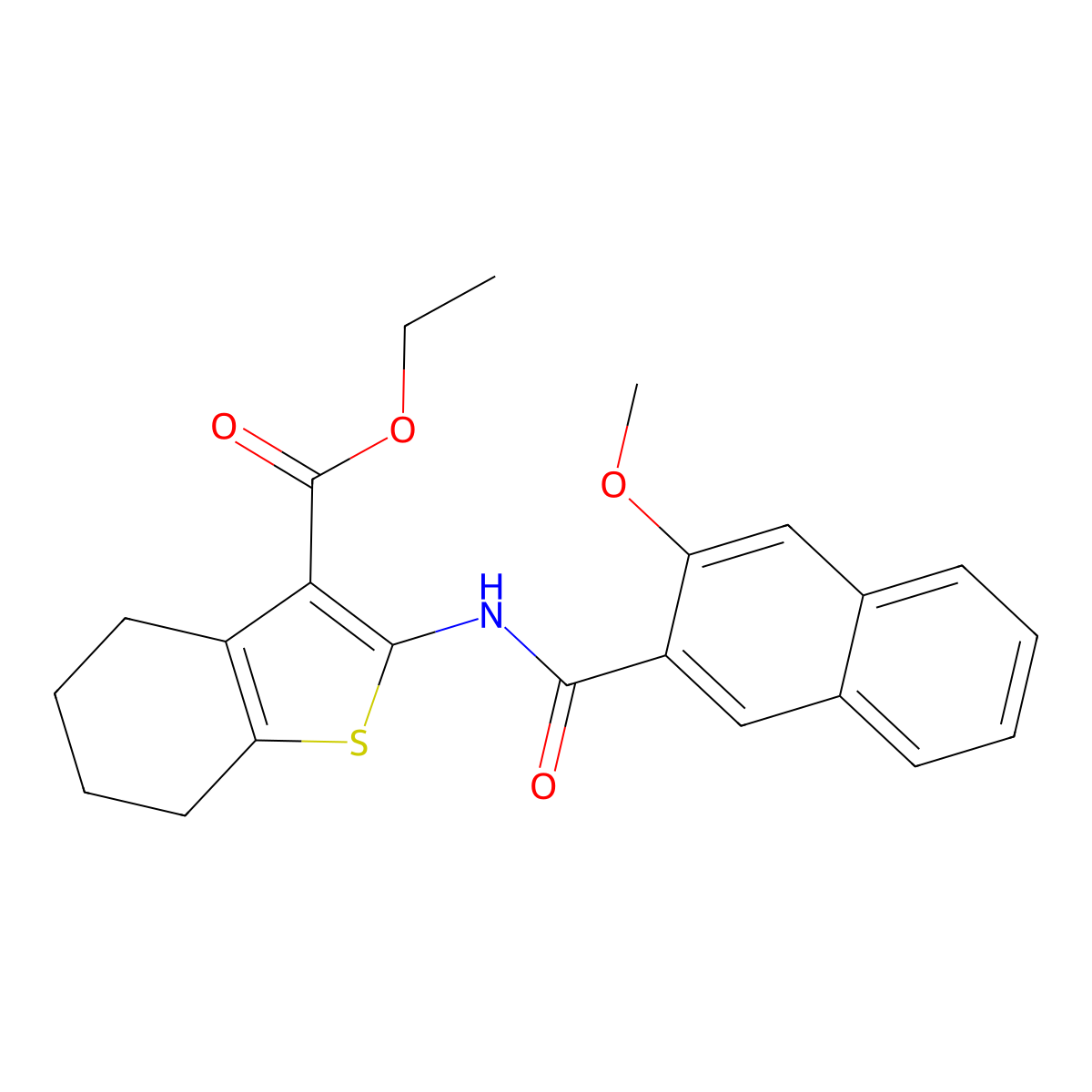 Ethyl 2-[(3-methoxynaphthalene-2-carbonyl)amino]-4,5,6,7-tetrahydro-1-benzothiophene-3-carboxylate molecular structure, CAS 312917-60-5