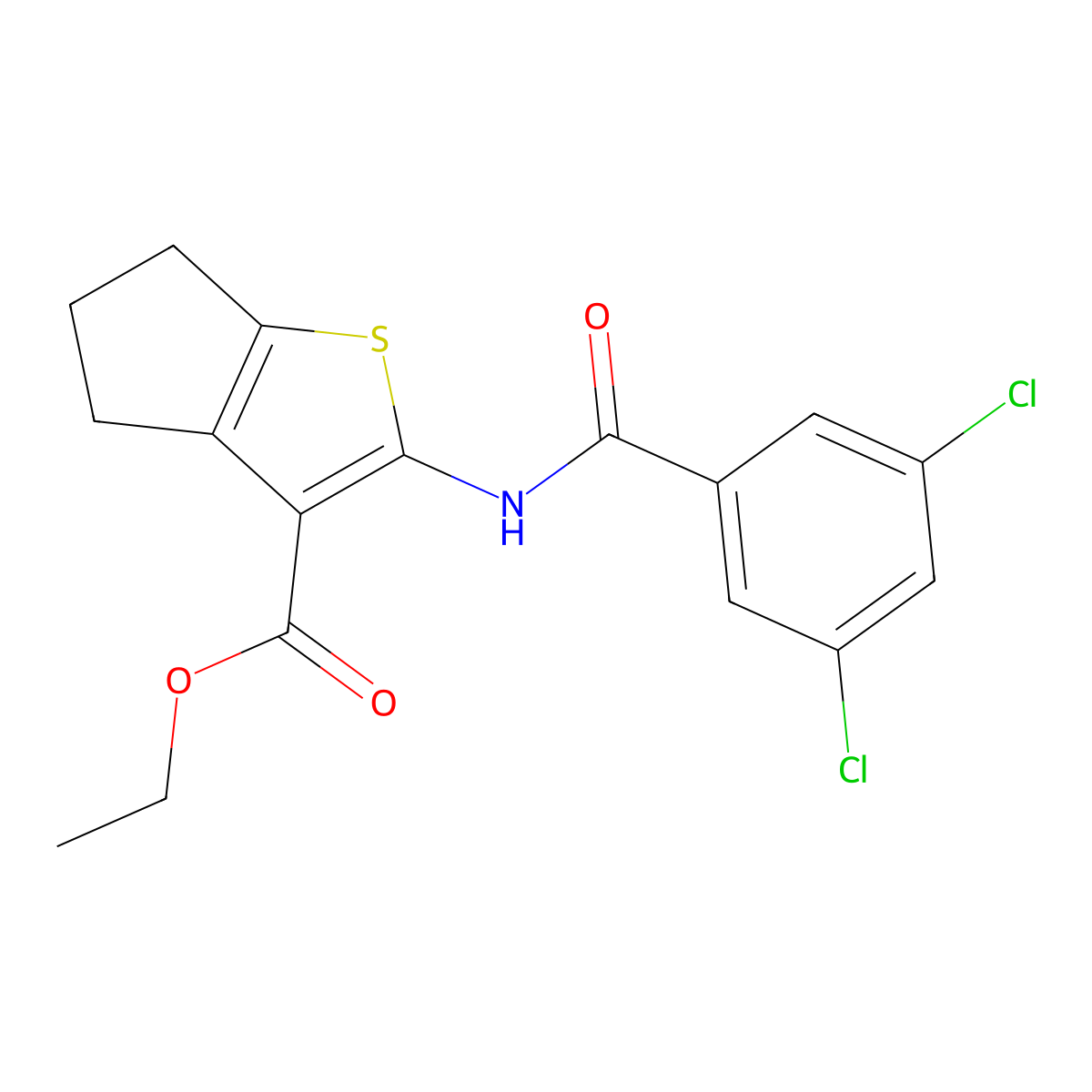 ethyl 2-[(3,5-dichlorobenzoyl)amino]-5,6-dihydro-4H-cyclopenta[b]thiophene-3-carboxylate molecular structure, CAS 312917-73-0