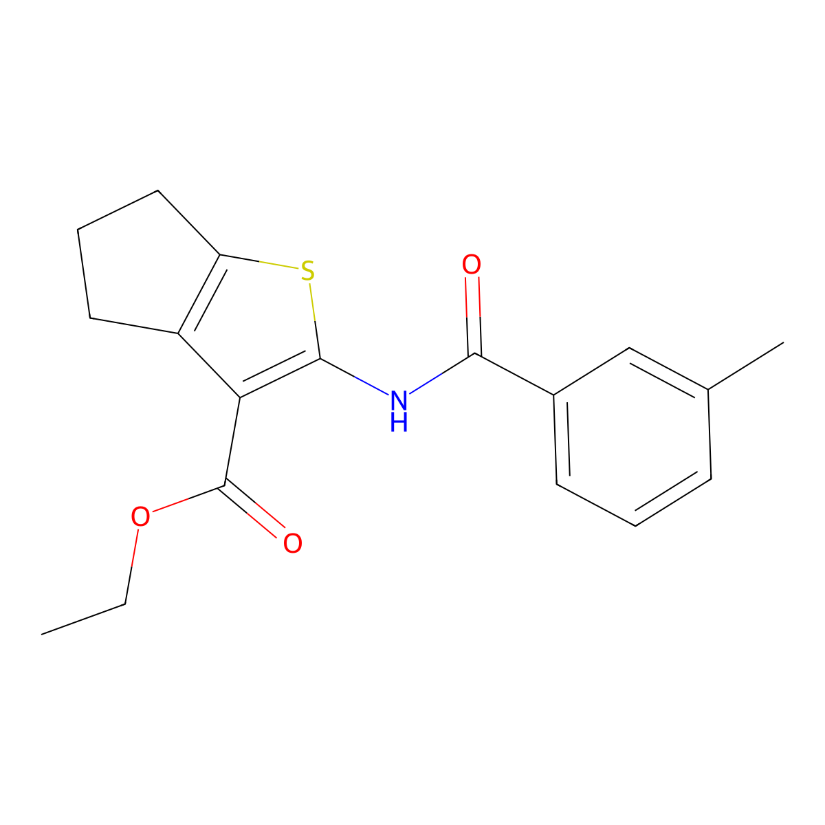 ethyl 2-[(3-methylbenzoyl)amino]-5,6-dihydro-4H-cyclopenta[b]thiophene-3-carboxylate molecular structure, CAS 312917-74-1