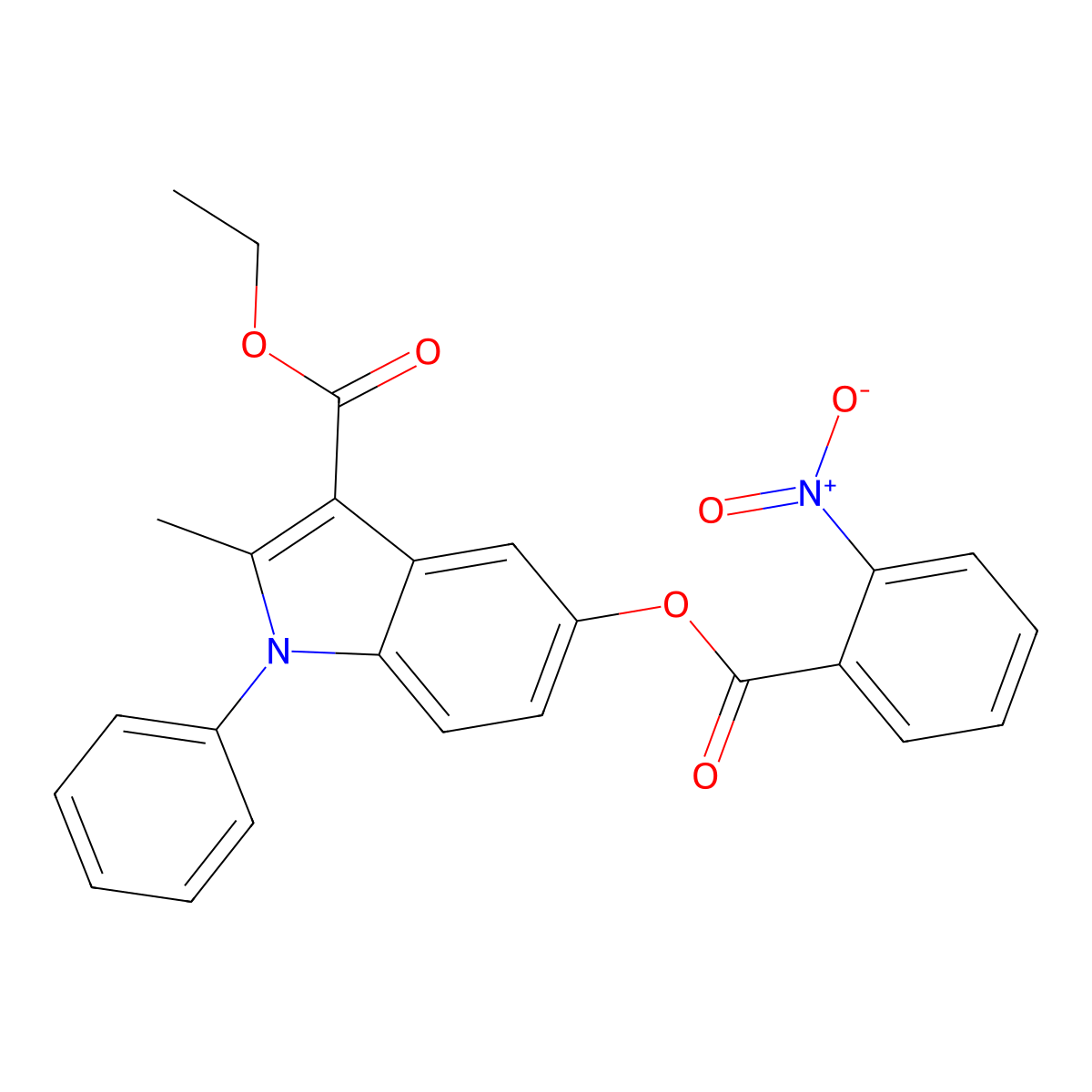 ethyl 2-methyl-5-((2-nitrobenzoyl)oxy)-1-phenyl-1H-indole-3-carboxylate molecular structure, CAS 312918-12-0