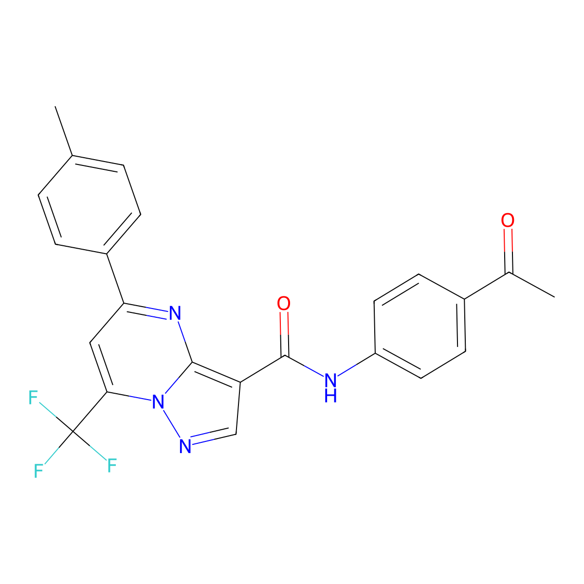 N-(4-acetylphenyl)-5-(4-methylphenyl)-7-(trifluoromethyl)pyrazolo[1,5-a]pyrimidine-3-carboxamide molecular structure, CAS 312919-13-4