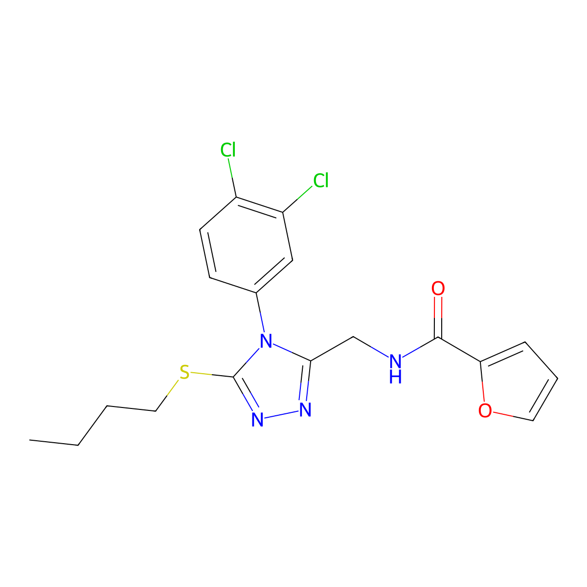 N-[[5-butylsulfanyl-4-(3,4-dichlorophenyl)-1,2,4-triazol-3-yl]methyl]furan-2-carboxamide molecular structure, CAS 312920-11-9