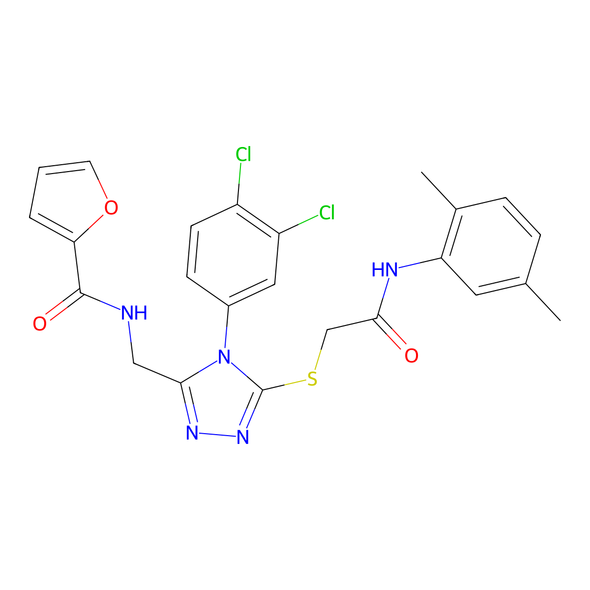 N-((4-(3,4-dichlorophenyl)-5-((2-((2,5-dimethylphenyl)amino)-2-oxoethyl)thio)-4H-1,2,4-triazol-3-yl)methyl)furan-2-carboxamide molecular structure, CAS 312920-13-1