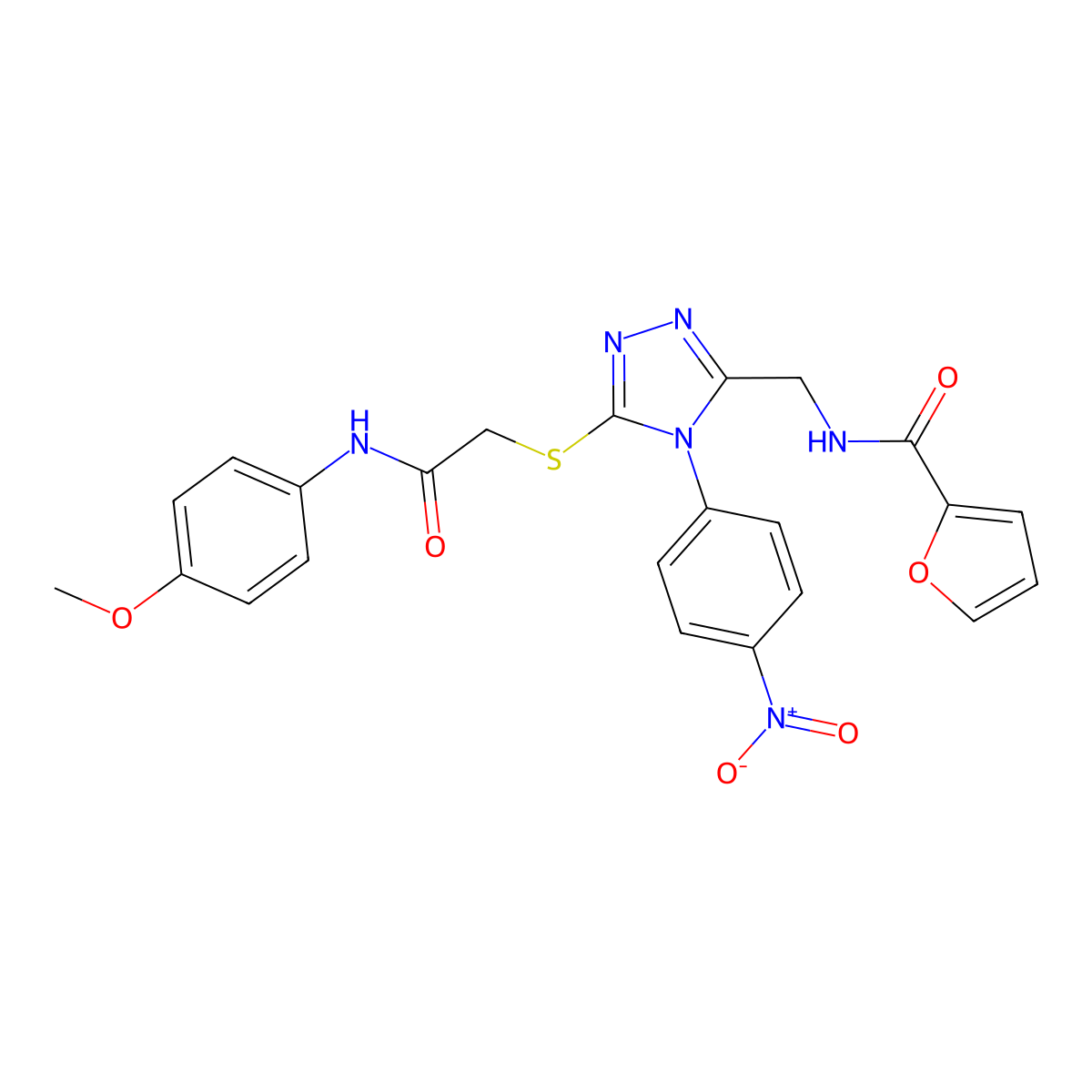 N-((5-((2-((4-methoxyphenyl)amino)-2-oxoethyl)thio)-4-(4-nitrophenyl)-4H-1,2,4-triazol-3-yl)methyl)furan-2-carboxamide molecular structure, CAS 312920-14-2