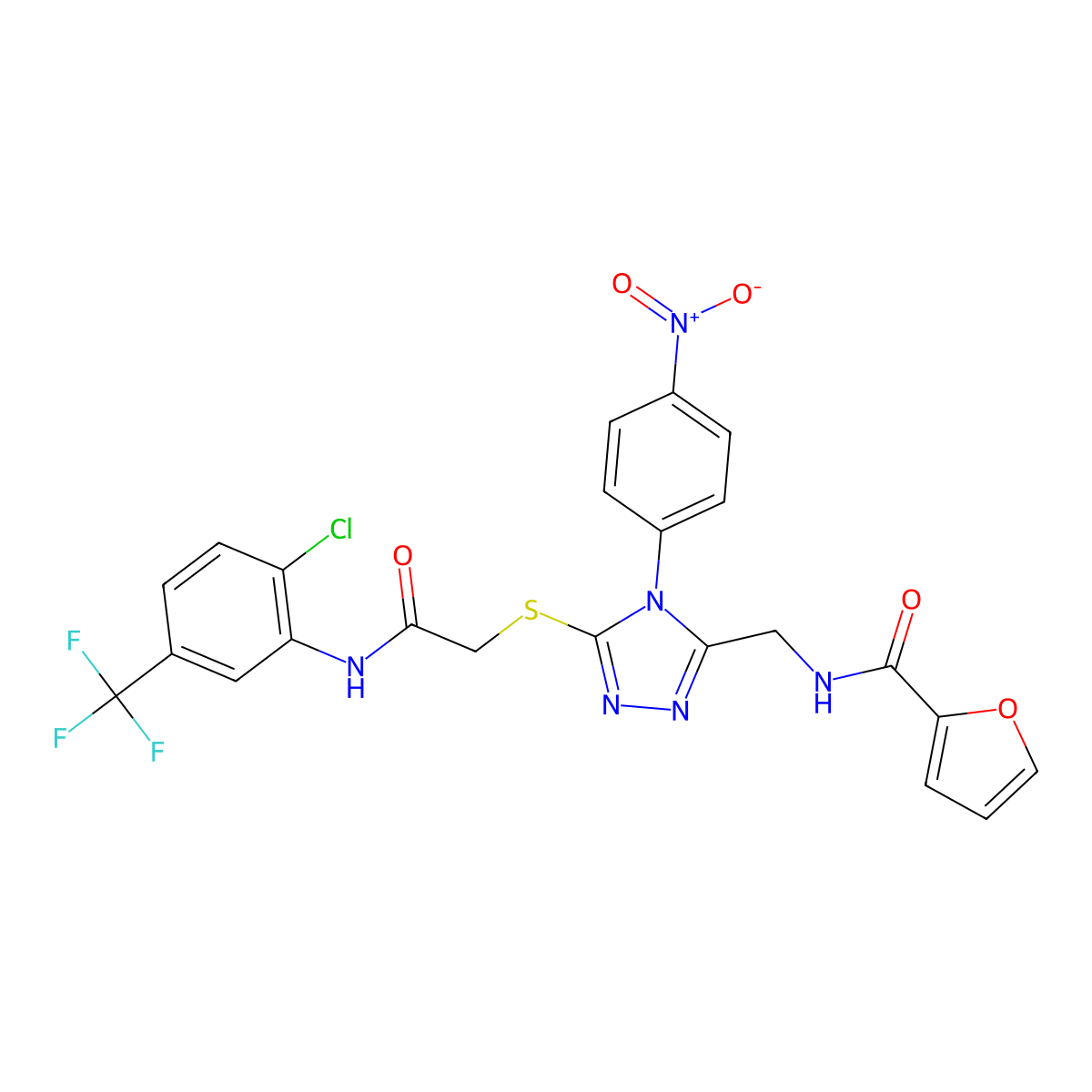 N-[[5-[2-[2-chloro-5-(trifluoromethyl)anilino]-2-oxoethyl]sulfanyl-4-(4-nitrophenyl)-1,2,4-triazol-3-yl]methyl]furan-2-carboxamide molecular structure, CAS 312920-16-4