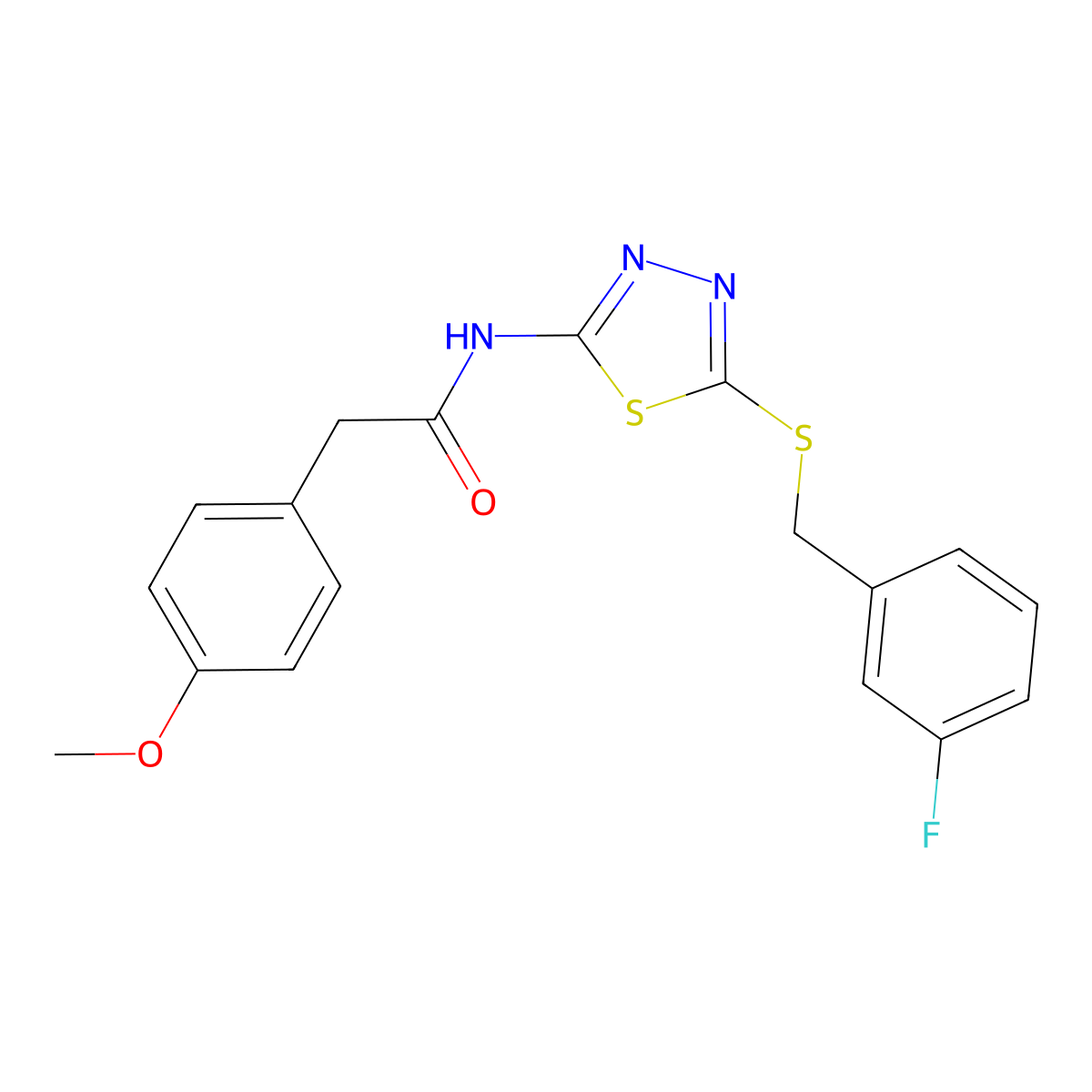 N-(5-((3-fluorobenzyl)thio)-1,3,4-thiadiazol-2-yl)-2-(4-methoxyphenyl)acetamide molecular structure, CAS 312920-17-5