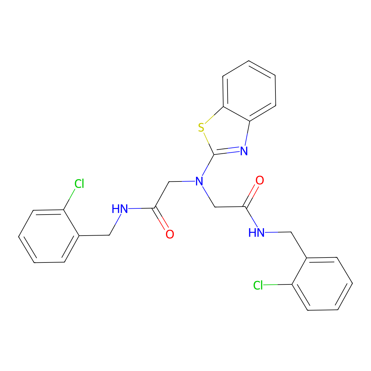 2-[1,3-benzothiazol-2-yl-[2-[(2-chlorophenyl)methylamino]-2-oxoethyl]amino]-N-[(2-chlorophenyl)methyl]acetamide molecular structure, CAS 312921-85-0