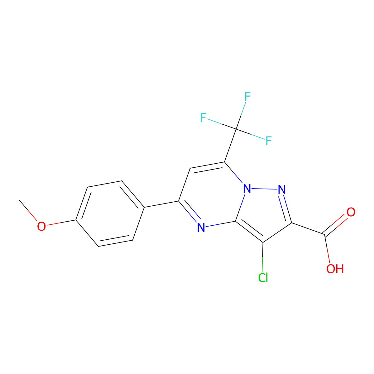 3-Chloro-5-(4-methoxyphenyl)-7-(trifluoromethyl)pyrazolo[1,5-a]pyrimidine-2-carboxylic acid molecular structure, CAS 312922-09-1