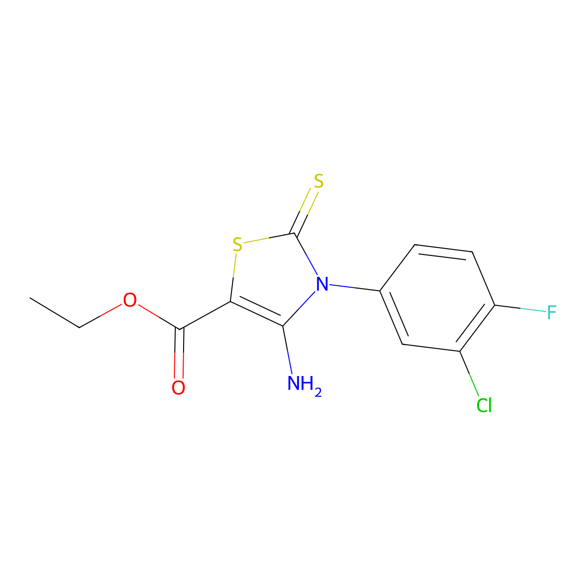 Ethyl 4-amino-3-(3-chloro-4-fluorophenyl)-2-thioxo-2,3-dihydro-1,3-thiazole-5-carboxylate molecular structure, CAS 312922-20-6