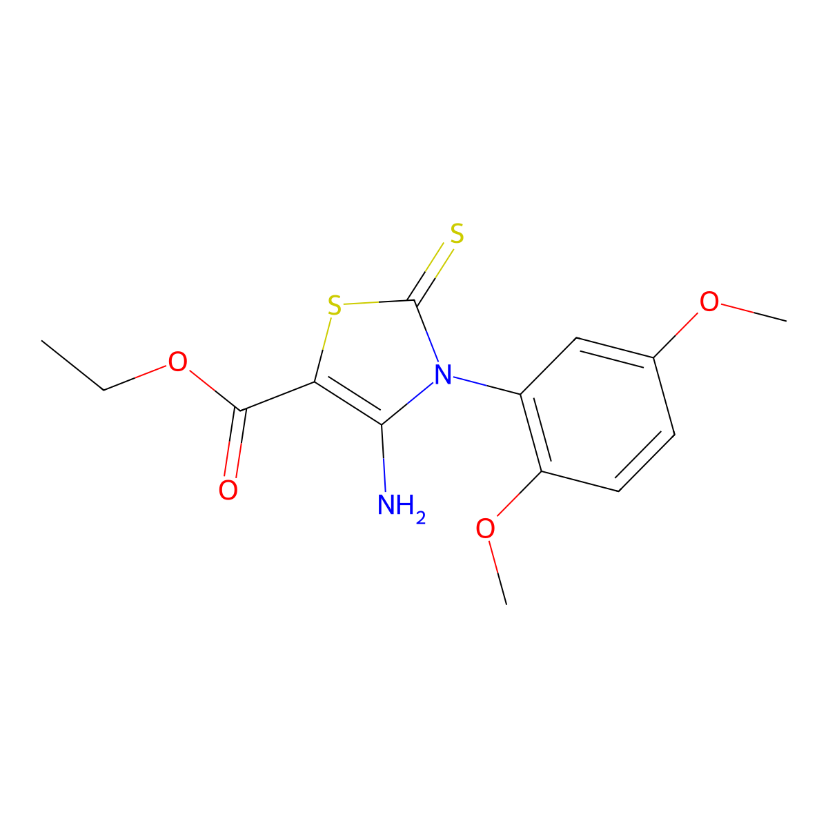 Ethyl 4-amino-3-(2,5-dimethoxyphenyl)-2,3-dihydro-2-thioxo-5-thiazolecarboxylate molecular structure, CAS 312922-23-9