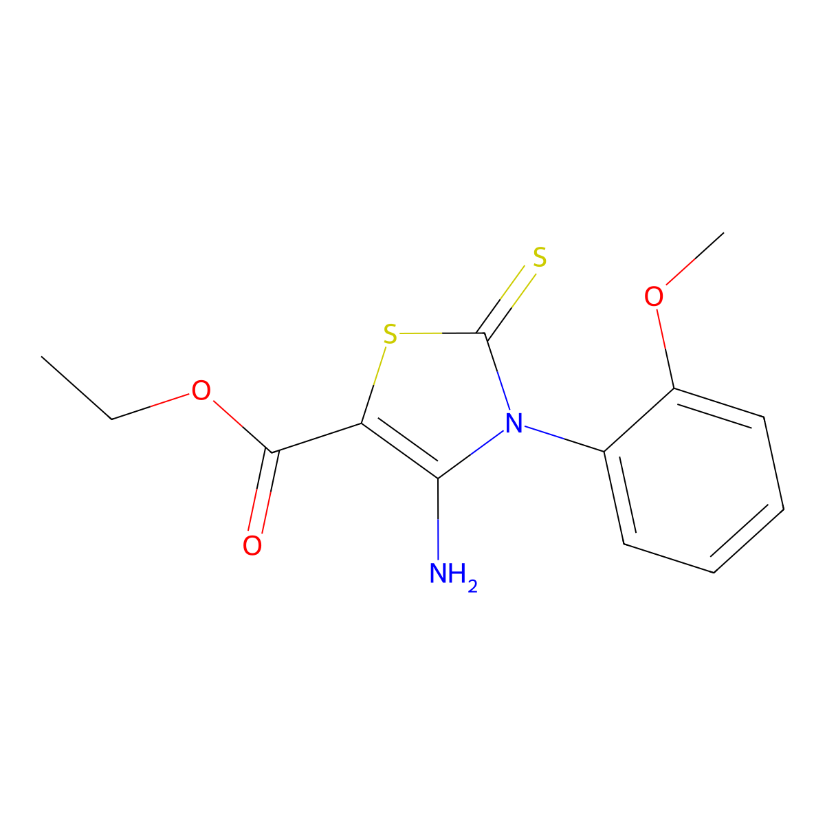 Ethyl 4-amino-3-(2-methoxyphenyl)-2-thioxo-2,3-dihydro-1,3-thiazole-5-carboxylate molecular structure, CAS 312922-29-5