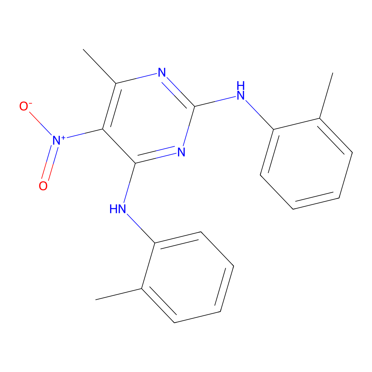 5-Nitro-4-methyl-2,6-di(2-toluidino)pyrimidine molecular structure, CAS 312924-48-4