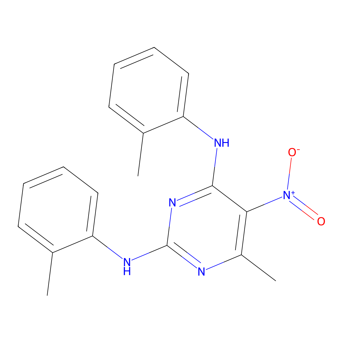 5-Nitro-4-methyl-2,6-di(2-toluidino)pyrimidine molecular structure, CAS 312924-48-4