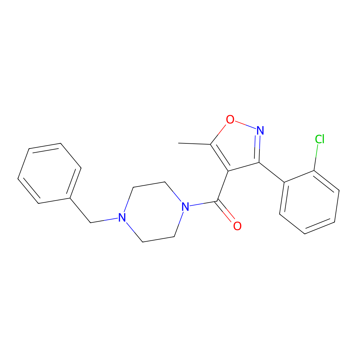 (4-Benzylpiperazin-1-yl)[3-(2-chlorophenyl)-5-methyl-1,2-oxazol-4-yl]methanone molecular structure, CAS 312924-76-8