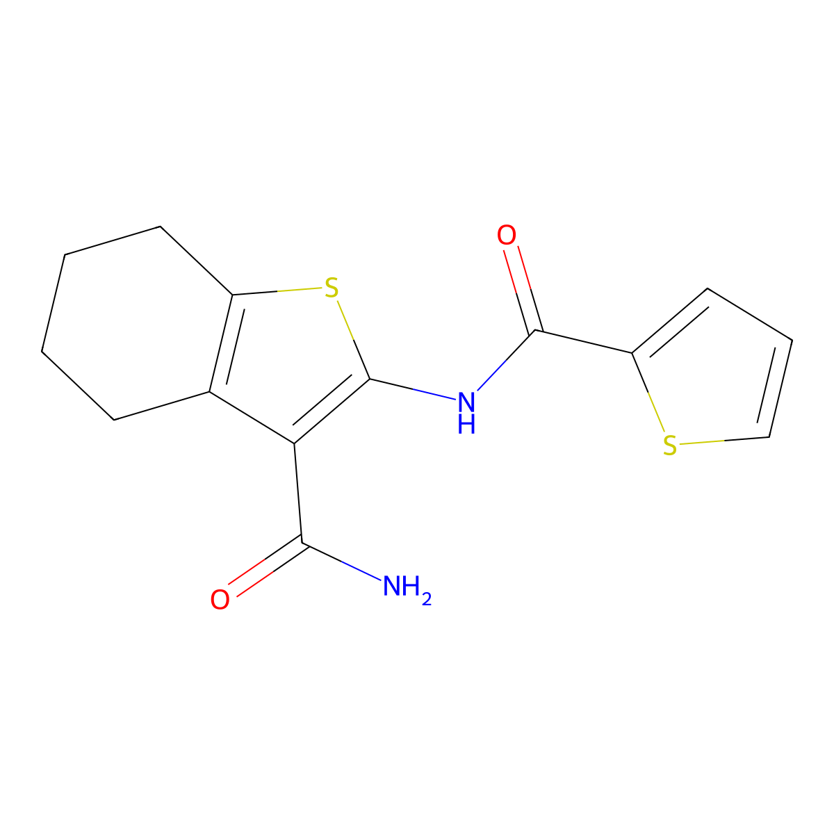 2-(Thiophene-2-amido)-4,5,6,7-tetrahydro-1-benzothiophene-3-carboxamide molecular structure, CAS 312925-55-6