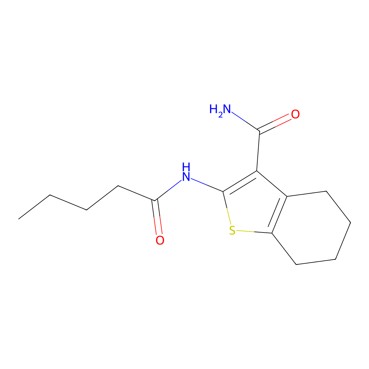 2-(Pentanoylamino)-4,5,6,7-tetrahydro-1-benzothiophene-3-carboxamide molecular structure, CAS 312925-57-8