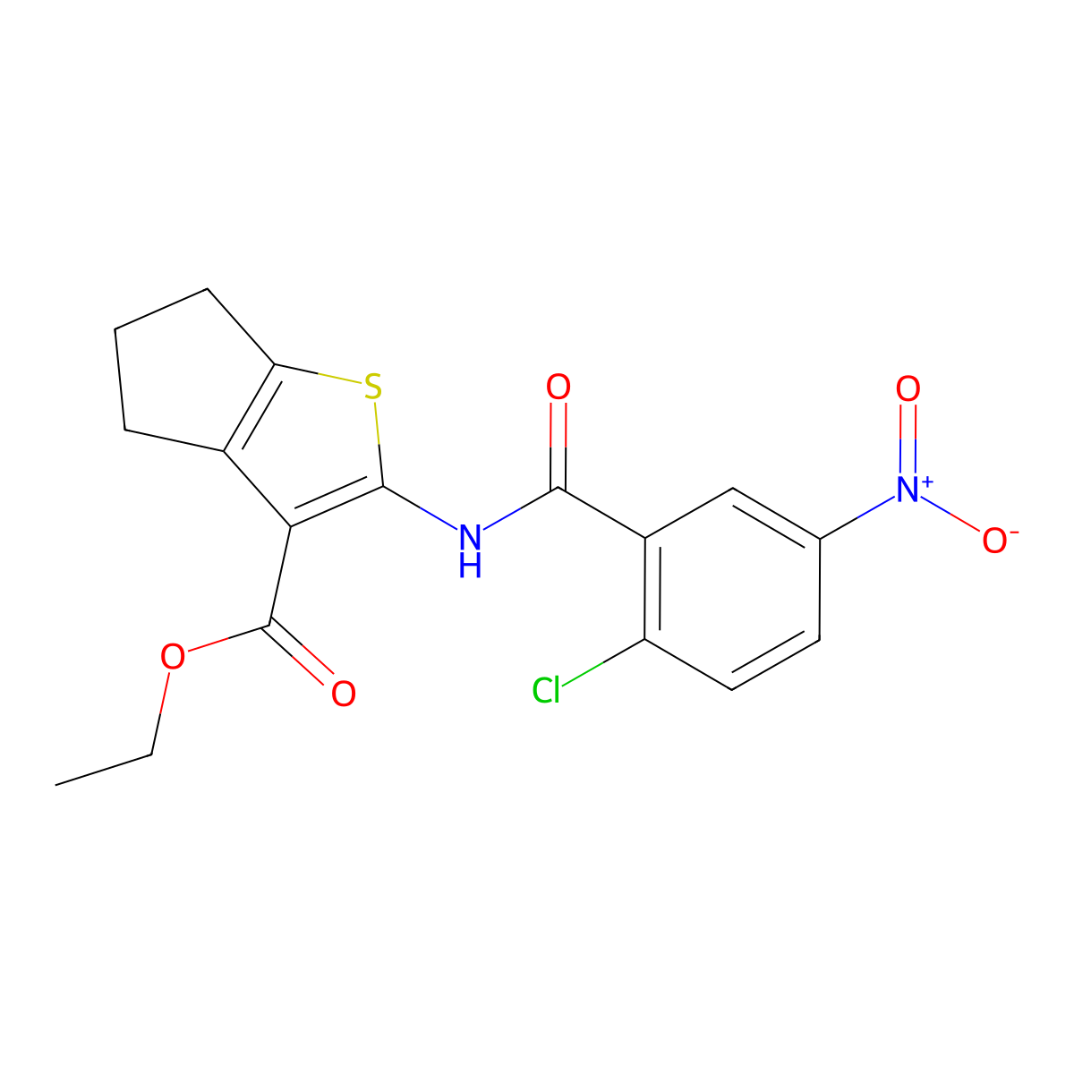 ethyl 2-[(2-chloro-5-nitrobenzoyl)amino]-5,6-dihydro-4H-cyclopenta[b]thiophene-3-carboxylate molecular structure, CAS 312925-59-0