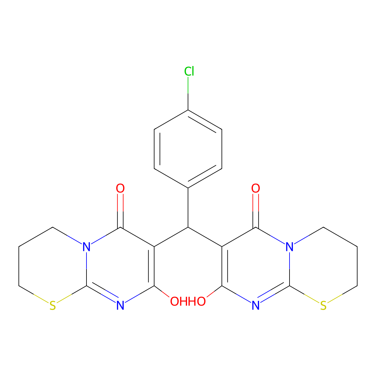 7-[(4-chlorophenyl)(8-hydroxy-6-oxo-3,4-dihydro-2H,6H-pyrimido[2,1-b][1,3]thiazin-7-yl)methyl]-8-hydroxy-3,4-dihydro-2H,6H-pyrimido[2,1-b][1,3]thiazin-6-one molecular structure, CAS 312926-49-1