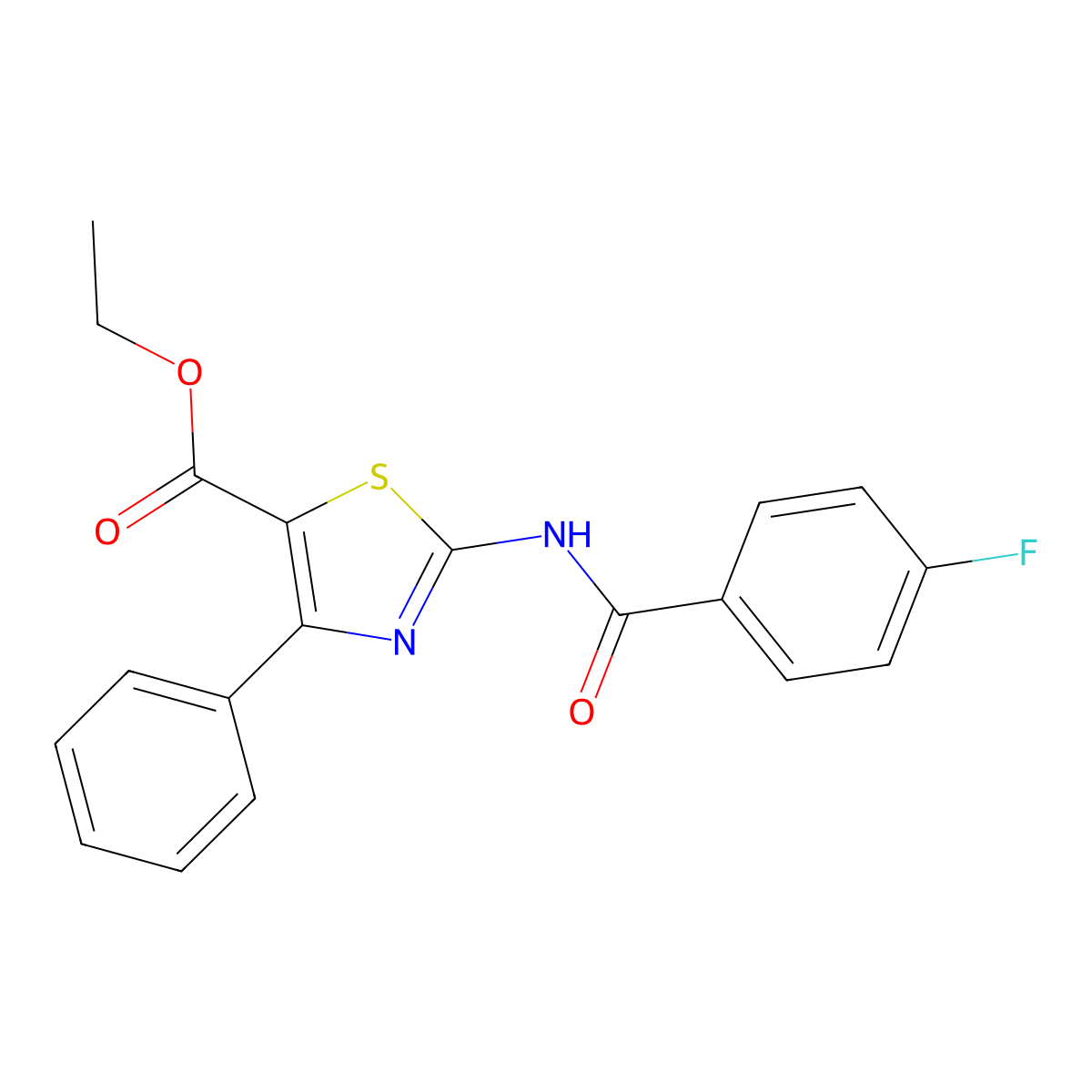 Ethyl 2-(4-fluorobenzamido)-4-phenylthiazole-5-carboxylate molecular structure, CAS 312929-38-7
