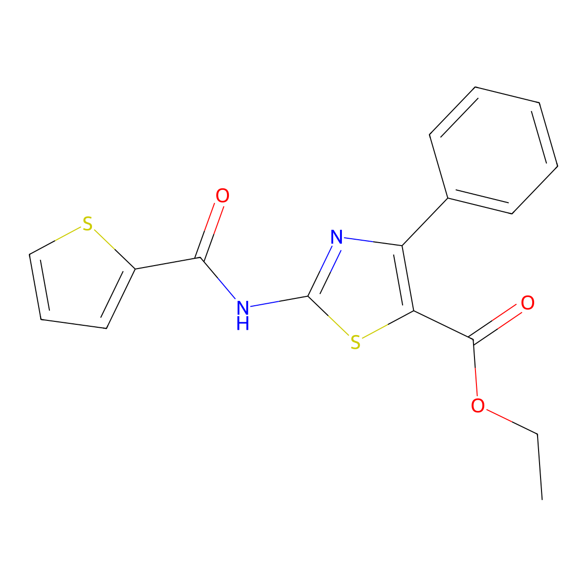 Ethyl 4-phenyl-2-(thiophene-2-carboxamido)thiazole-5-carboxylate molecular structure, CAS 312929-40-1