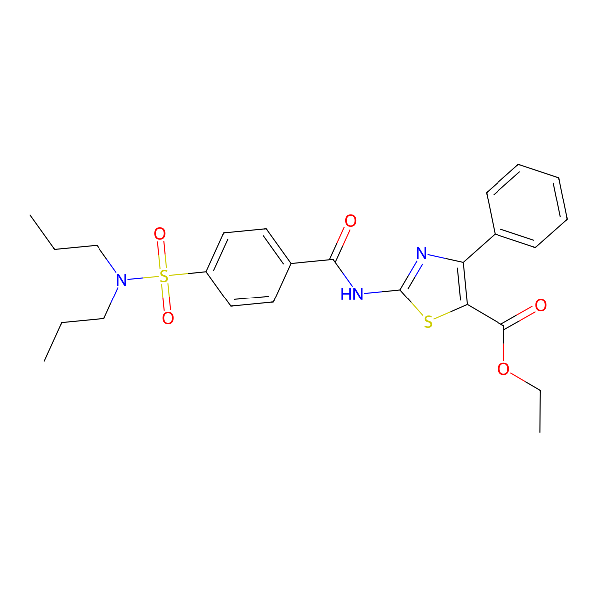 ethyl 2-(4-(N,N-dipropylsulfamoyl)benzamido)-4-phenylthiazole-5-carboxylate molecular structure, CAS 312929-41-2