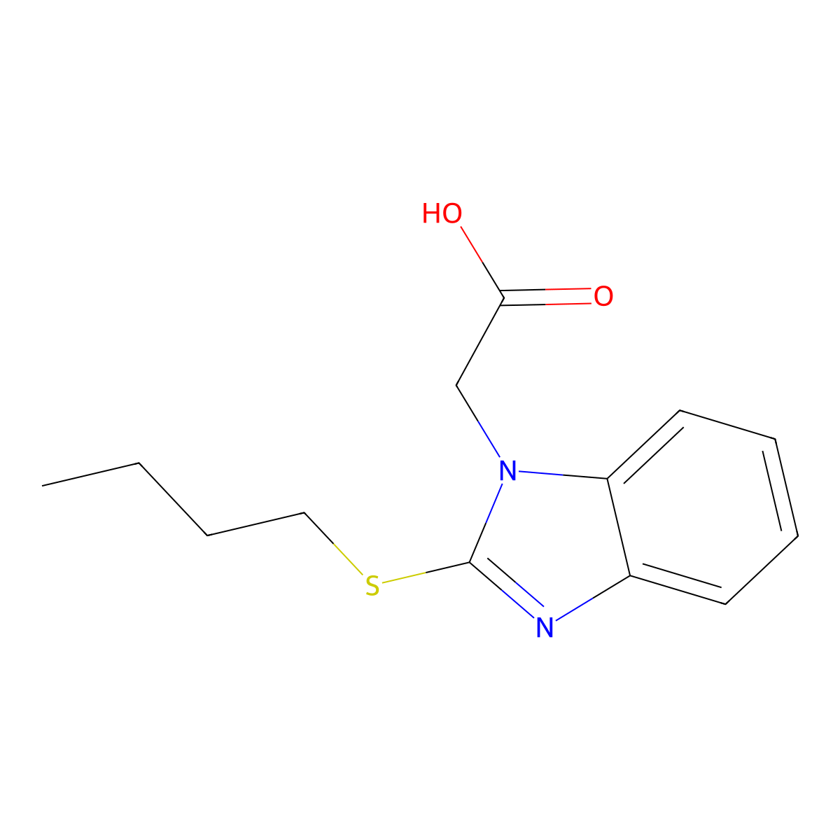 (2-Butylsulfanyl-benzoimidazol-1-yl)-acetic acid molecular structure, CAS 312929-75-2