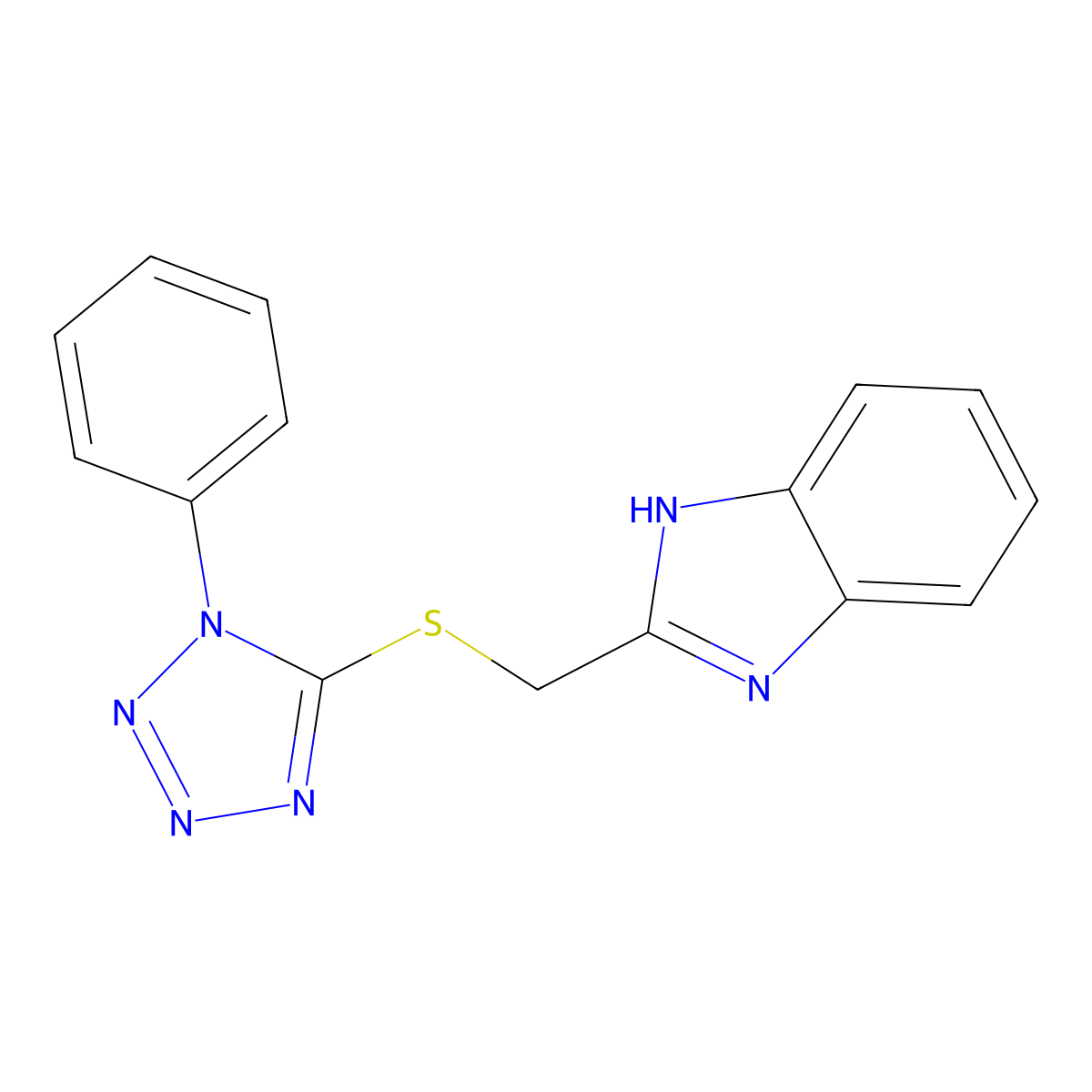 2-{[(1-phenyl-1H-tetraazol-5-yl)sulfanyl]methyl}-1H-benzimidazole molecular structure, CAS 312929-79-6
