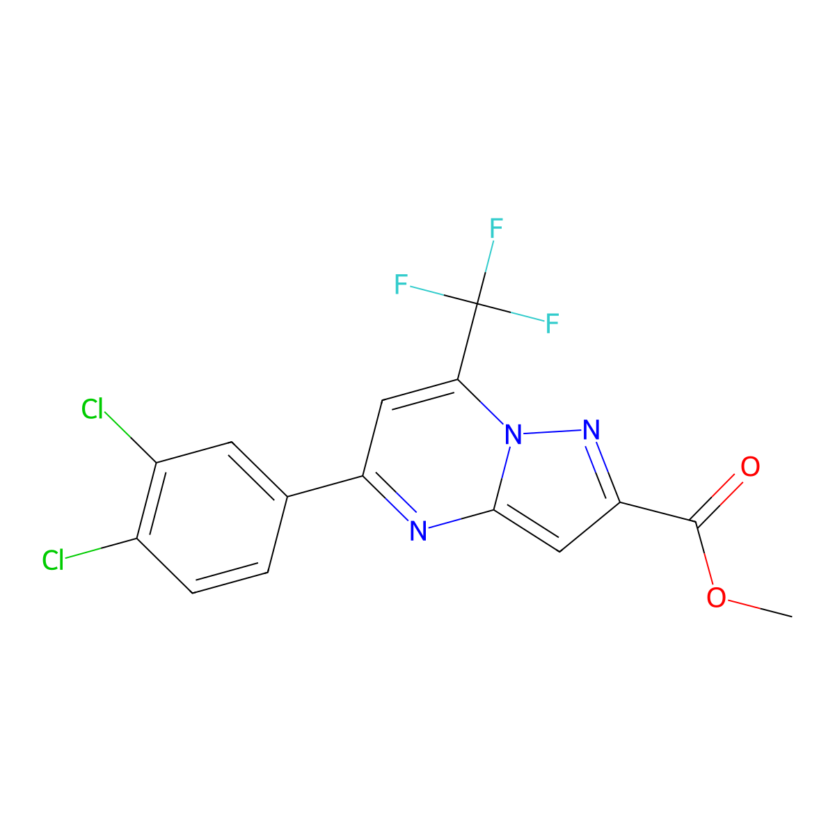 Methyl 5-(3,4-dichlorophenyl)-7-(trifluoromethyl)pyrazolo[1,5-a]pyrimidine-2-carboxylate molecular structure, CAS 312934-89-7