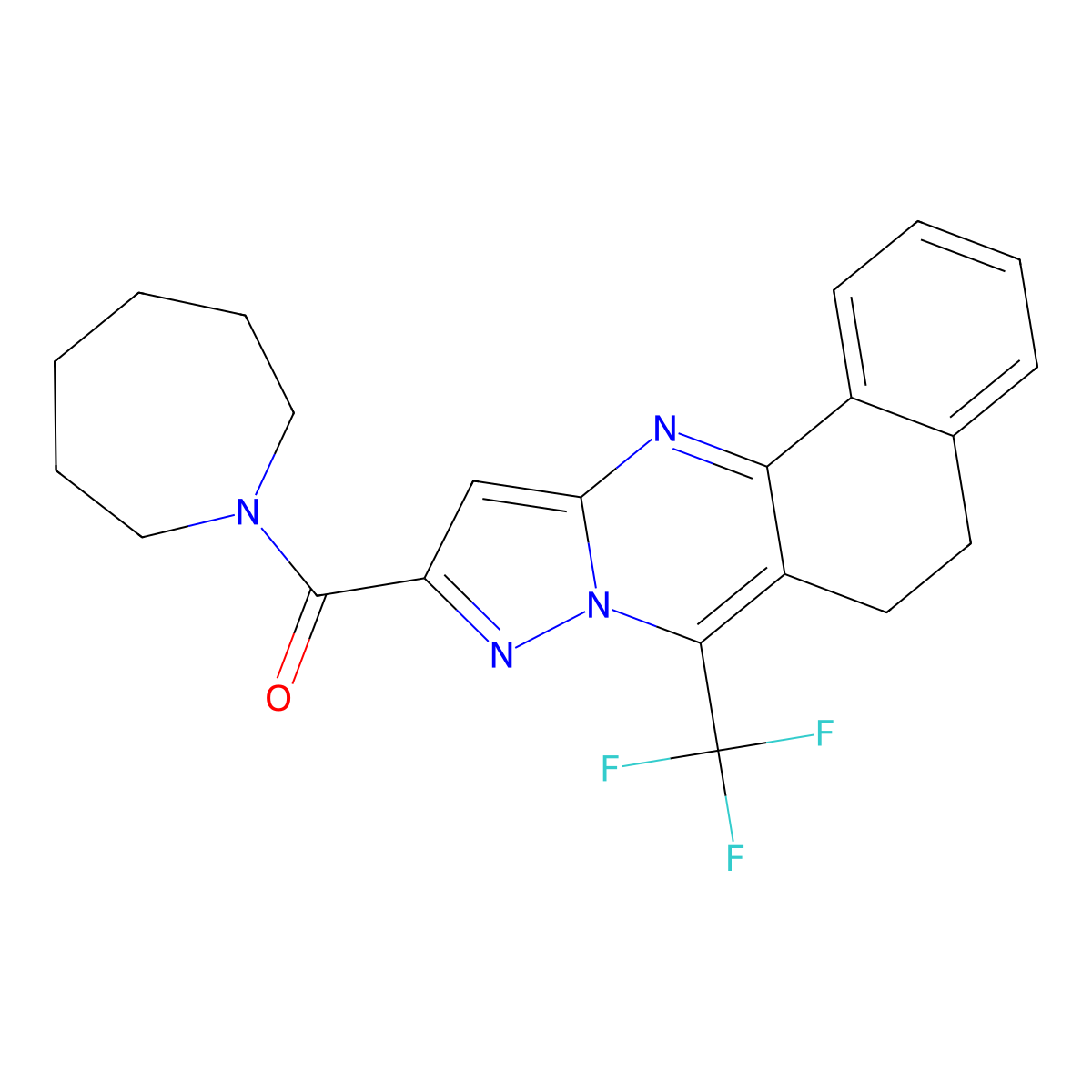 Azepan-1-yl(7-(trifluoromethyl)-5,6-dihydrobenzo[h]pyrazolo[5,1-b]quinazolin-10-yl)methanone molecular structure, CAS 312934-92-2