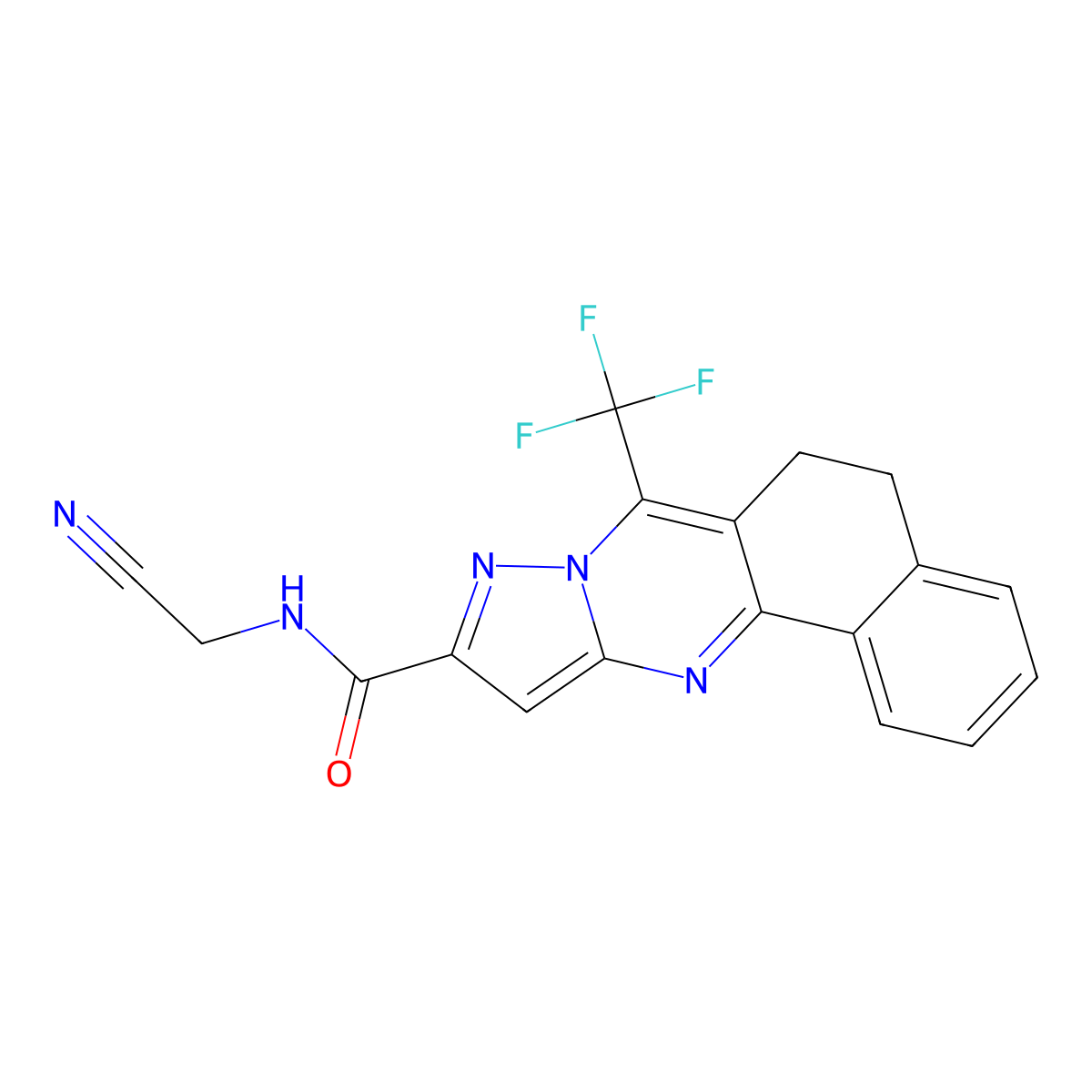 N-(cyanomethyl)-7-(trifluoromethyl)-5,6-dihydrobenzo[h]pyrazolo[5,1-b]quinazoline-10-carboxamide molecular structure, CAS 312934-95-5