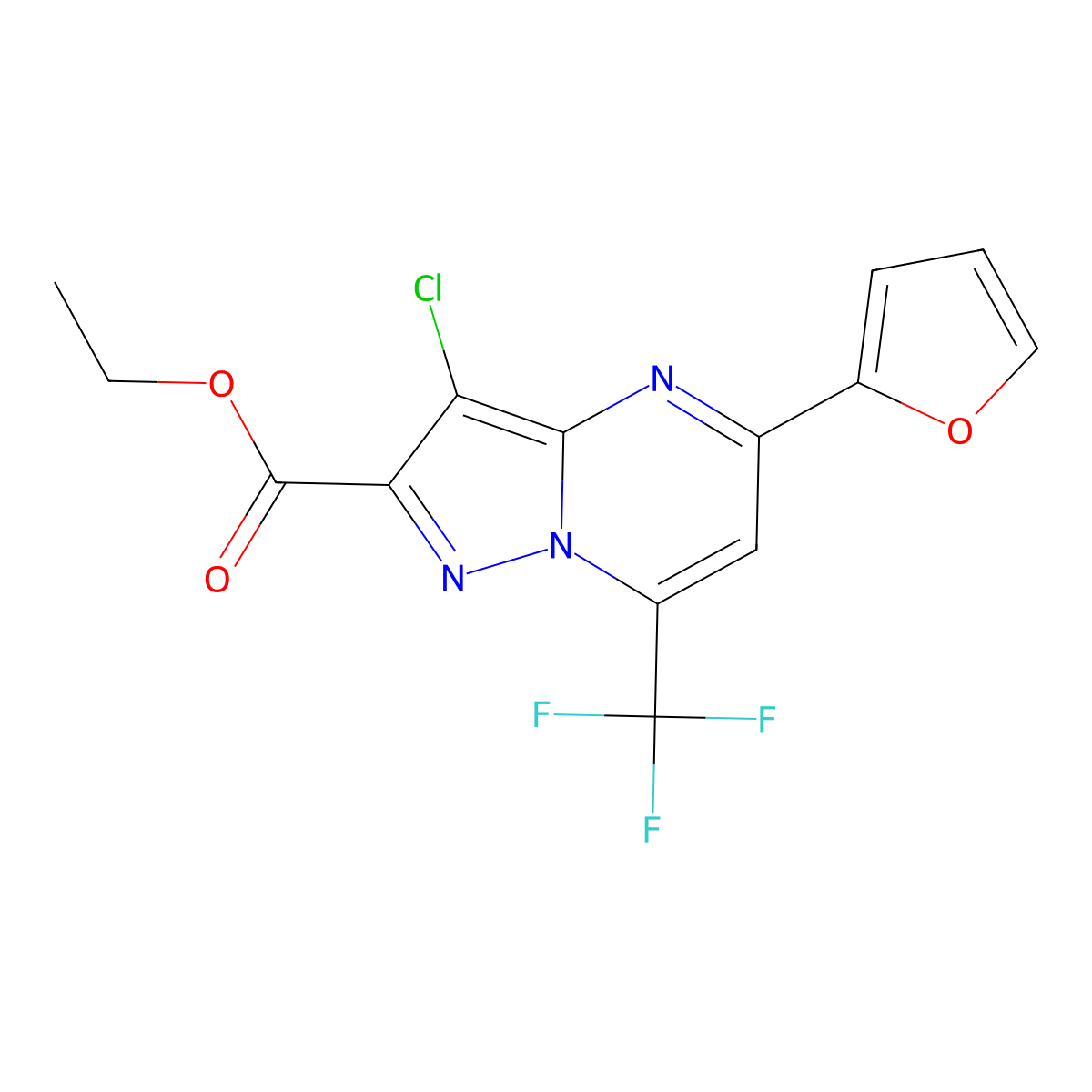 Ethyl 3-chloro-5-(furan-2-yl)-7-(trifluoromethyl)pyrazolo[1,5-a]pyrimidine-2-carboxylate molecular structure, CAS 312934-97-7