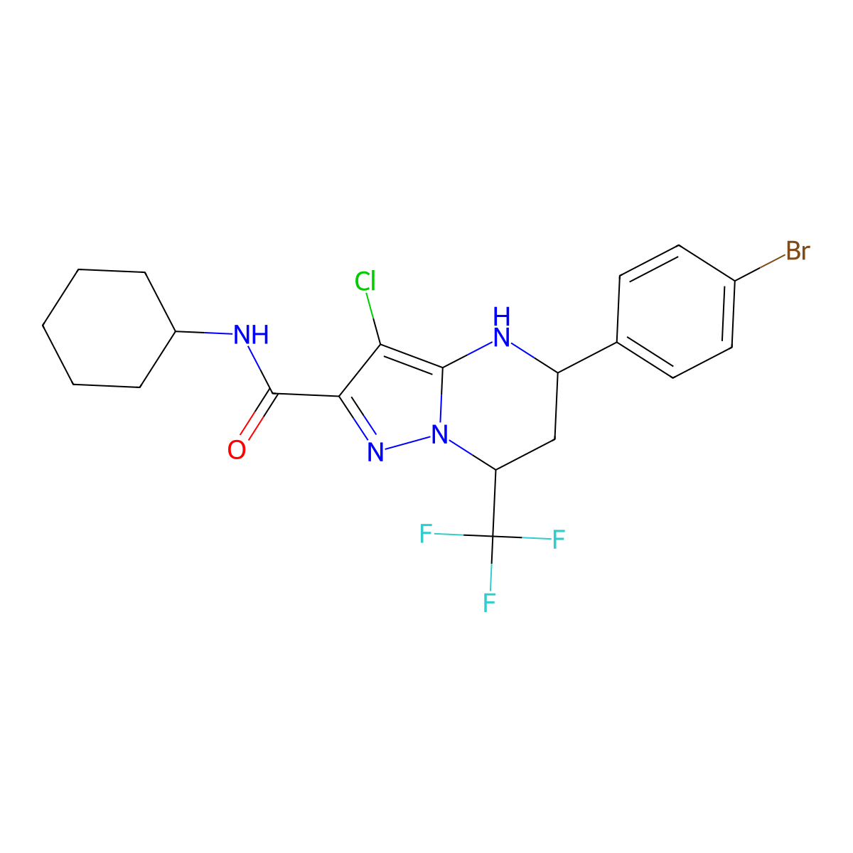 5-(4-bromophenyl)-3-chloro-N-cyclohexyl-7-(trifluoromethyl)-4,5,6,7-tetrahydropyrazolo[1,5-a]pyrimidine-2-carboxamide molecular structure, CAS 312935-19-6