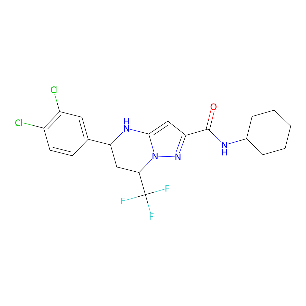 N-cyclohexyl-5-(3,4-dichlorophenyl)-7-(trifluoromethyl)-4,5,6,7-tetrahydropyrazolo[1,5-a]pyrimidine-2-carboxamide molecular structure, CAS 312935-22-1