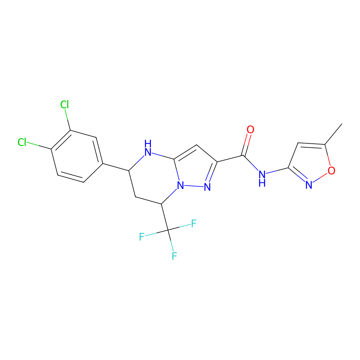 5-(3,4-dichlorophenyl)-N-(5-methyl-1,2-oxazol-3-yl)-7-(trifluoromethyl)-1,5,6,7-tetrahydropyrazolo[1,5-a]pyrimidine-2-carboxamide molecular structure, CAS 312935-24-3
