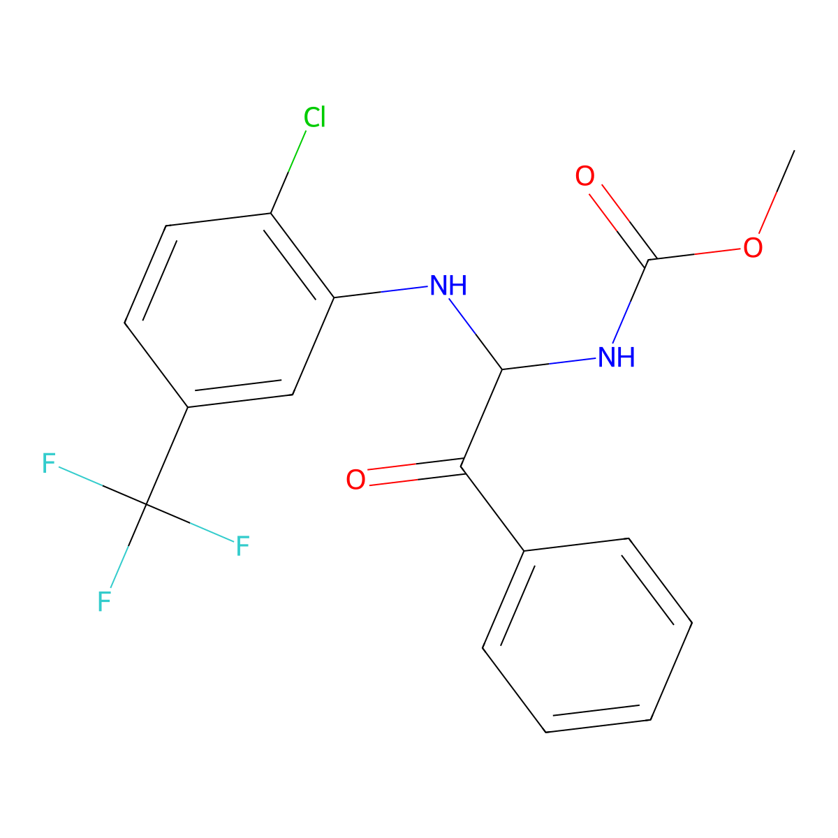Methyl (1-{[2-chloro-5-(trifluoromethyl)phenyl]amino}-2-oxo-2-phenylethyl)carbamate molecular structure, CAS 312935-53-8
