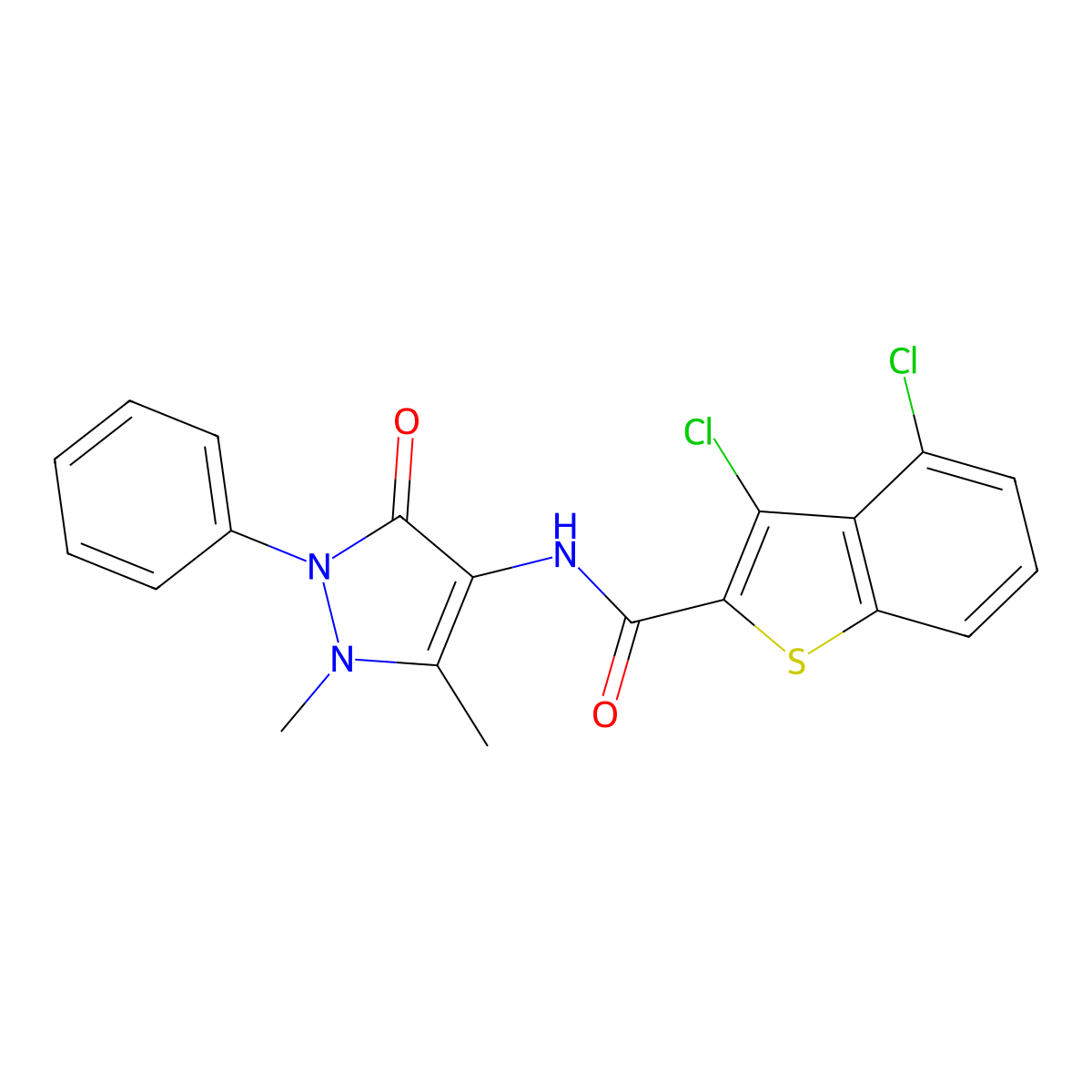 3,4-dichloro-N-(1,5-dimethyl-3-oxo-2-phenyl-2,3-dihydro-1H-pyrazol-4-yl)-1-benzothiophene-2-carboxamide molecular structure, CAS 312935-98-1