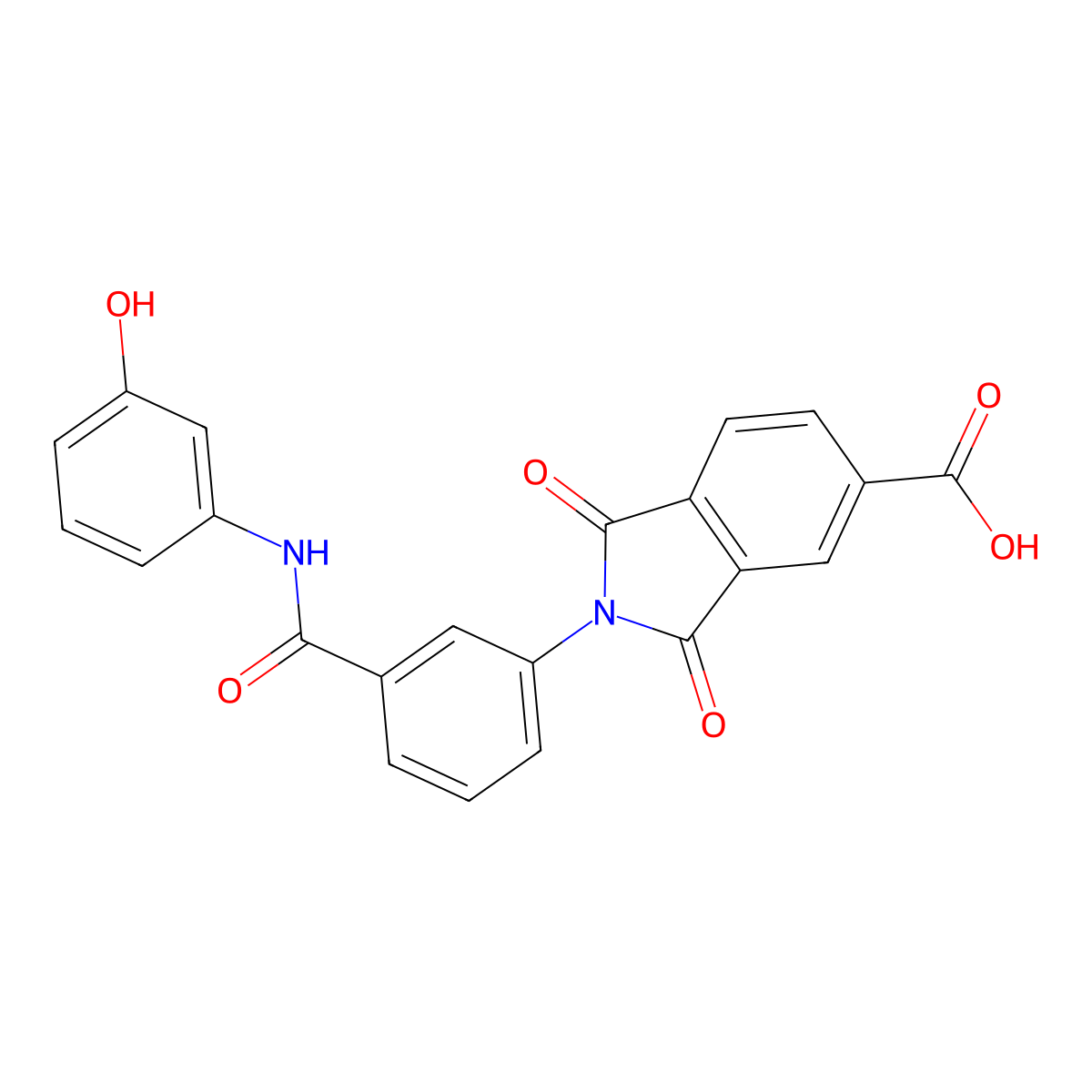2-{3-[(3-hydroxyphenyl)carbamoyl]phenyl}-1,3-dioxo-2,3-dihydro-1H-isoindole-5-carboxylic acid molecular structure, CAS 312937-84-1