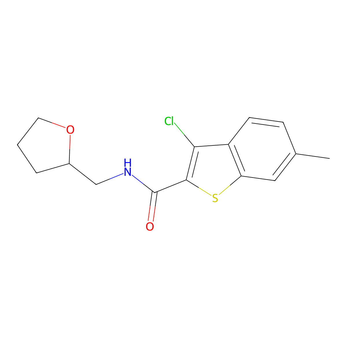 3-chloro-6-methyl-N-(tetrahydro-2-furanylmethyl)-1-benzothiophene-2-carboxamide molecular structure, CAS 312938-86-6
