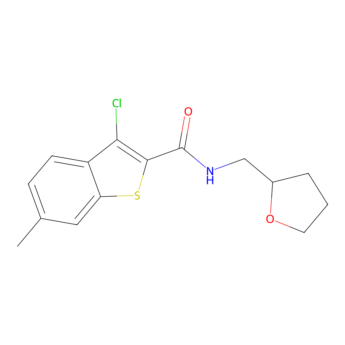 3-chloro-6-methyl-N-(tetrahydro-2-furanylmethyl)-1-benzothiophene-2-carboxamide molecular structure, CAS 312938-86-6