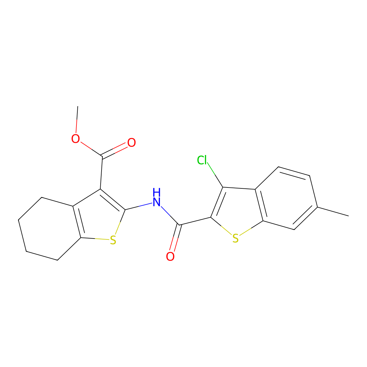 Methyl 2-[(3-chloro-6-methyl-1-benzothiophene-2-carbonyl)amino]-4,5,6,7-tetrahydro-1-benzothiophene-3-carboxylate molecular structure, CAS 312938-91-3
