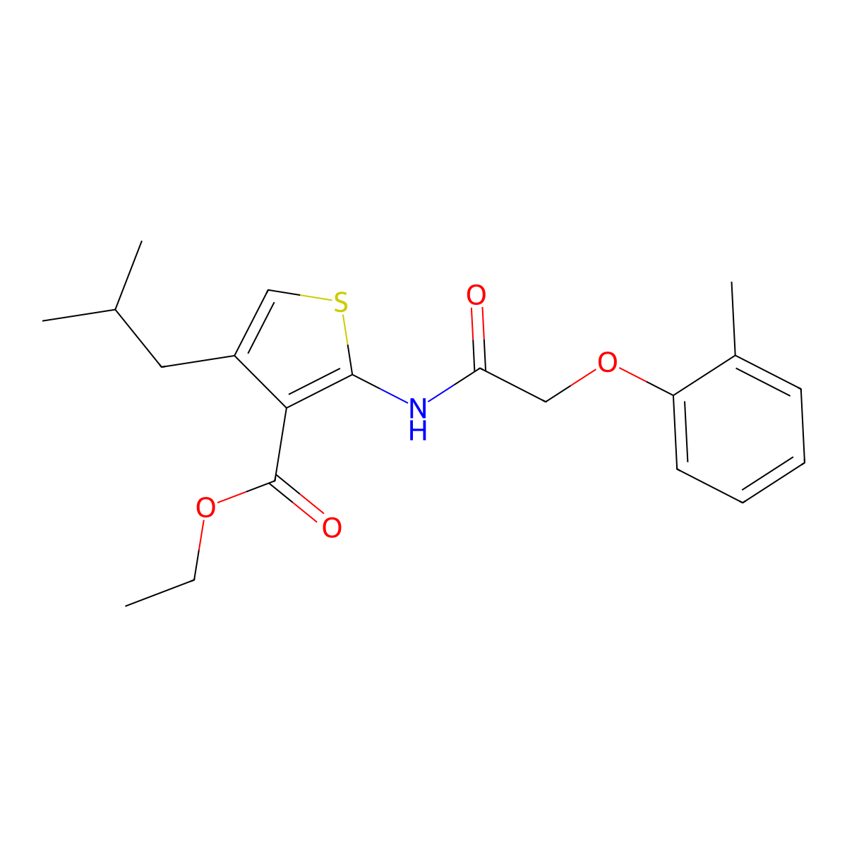 Ethyl 2-[[2-(2-methylphenoxy)acetyl]amino]-4-(2-methylpropyl)thiophene-3-carboxylate molecular structure, CAS 312939-66-5