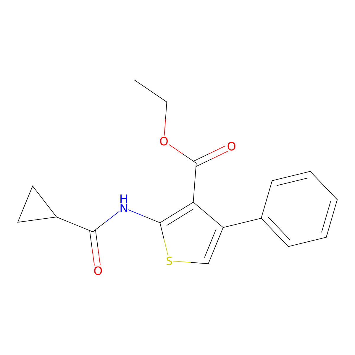 Ethyl 2-(cyclopropanecarbonylamino)-4-phenylthiophene-3-carboxylate molecular structure, CAS 312939-67-6