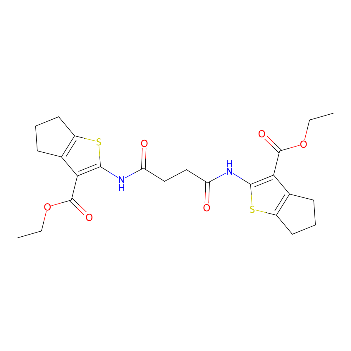 ethyl 2-[[4-[(3-ethoxycarbonyl-5,6-dihydro-4H-cyclopenta[b]thiophen-2-yl)amino]-4-oxobutanoyl]amino]-5,6-dihydro-4H-cyclopenta[b]thiophene-3-carboxylate molecular structure, CAS 312939-69-8