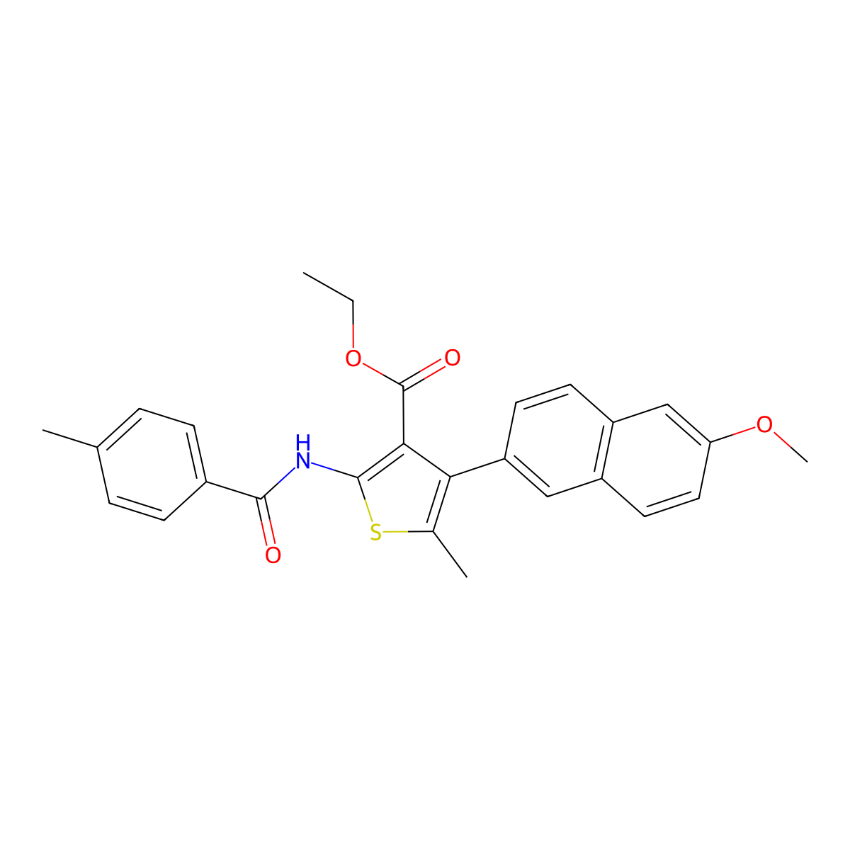 Ethyl 4-(6-methoxy-2-naphthyl)-5-methyl-2-[(4-methylbenzoyl)amino]-3-thiophenecarboxylate molecular structure, CAS 312939-75-6