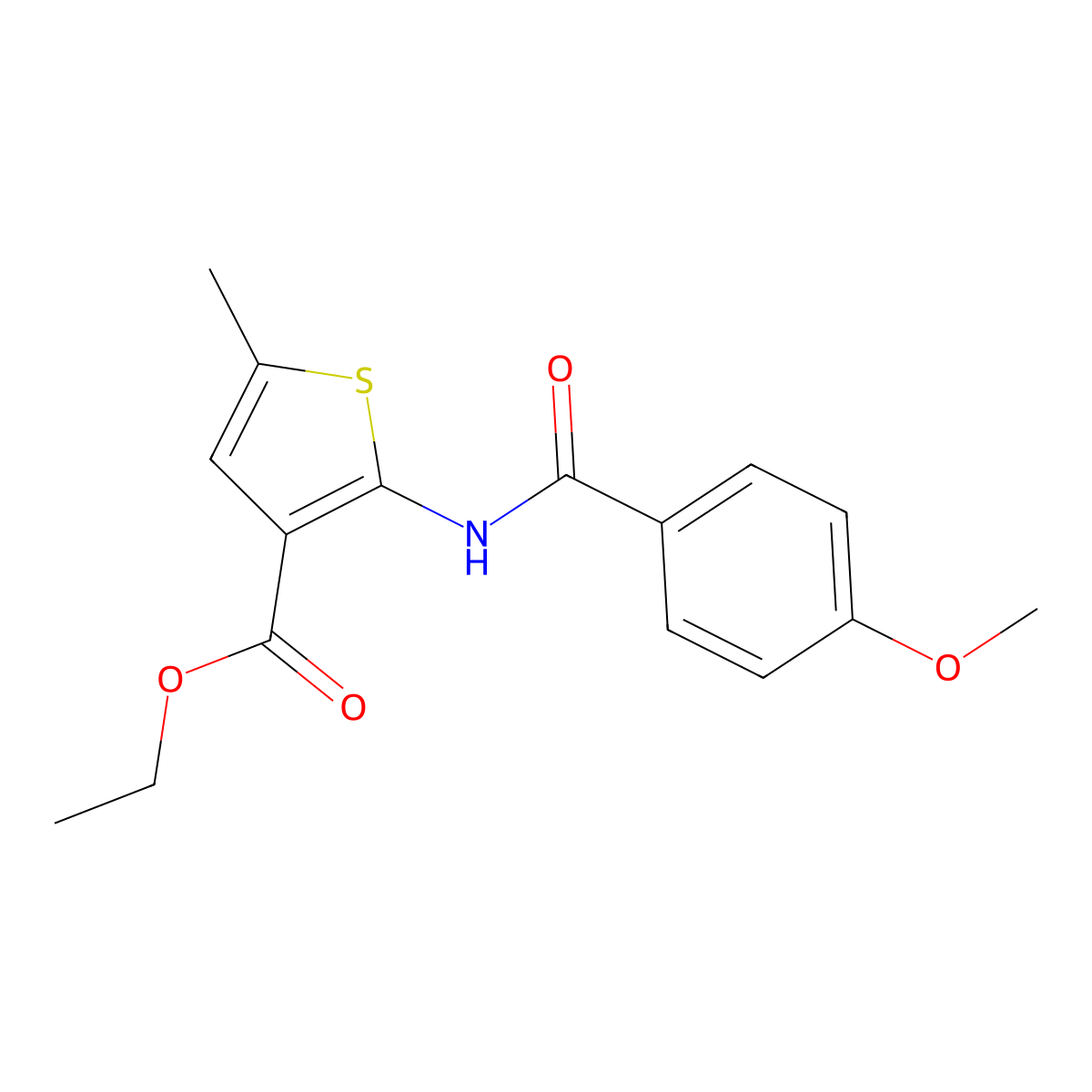 Ethyl 2-(4-methoxybenzamido)-5-methylthiophene-3-carboxylate molecular structure, CAS 312939-78-9