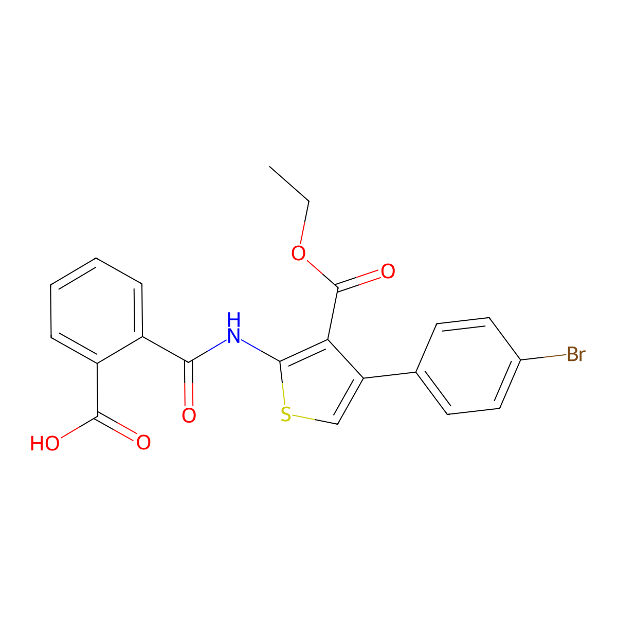 2-((4-(4-Bromophenyl)-3-(ethoxycarbonyl)thiophen-2-yl)carbamoyl)benzoic acid molecular structure, CAS 312939-81-4