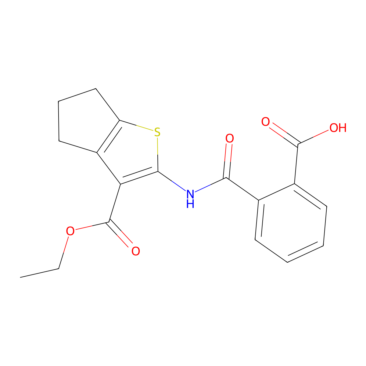 2-[(3-ethoxycarbonyl-5,6-dihydro-4H-cyclopenta[b]thiophen-2-yl)carbamoyl]benzoic acid molecular structure, CAS 312939-83-6