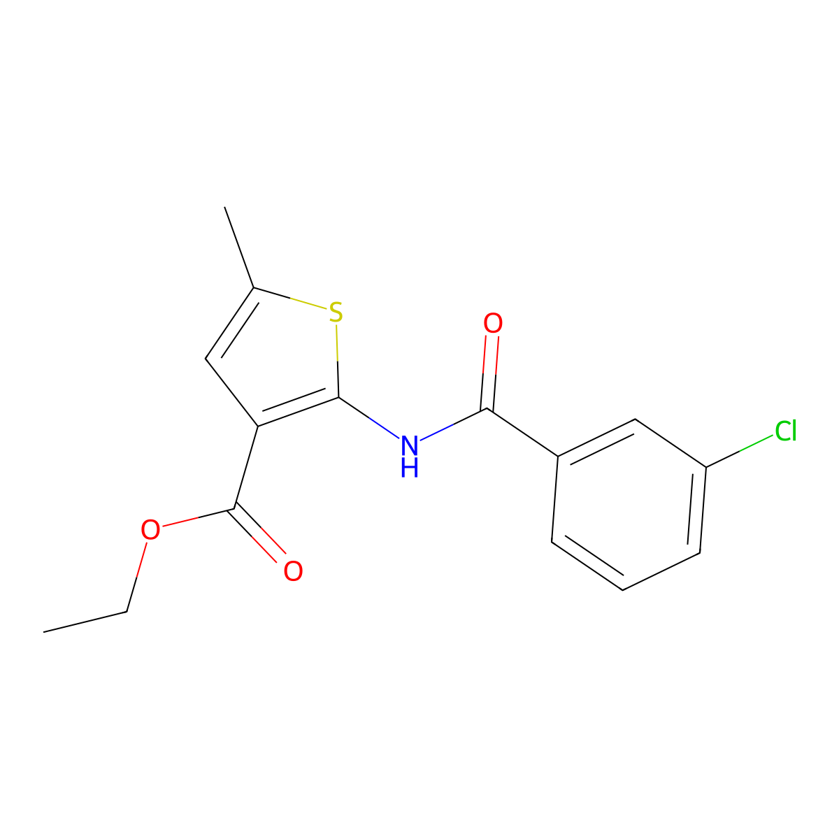 Ethyl 2-[(3-chlorobenzoyl)amino]-5-methylthiophene-3-carboxylate molecular structure, CAS 312939-88-1