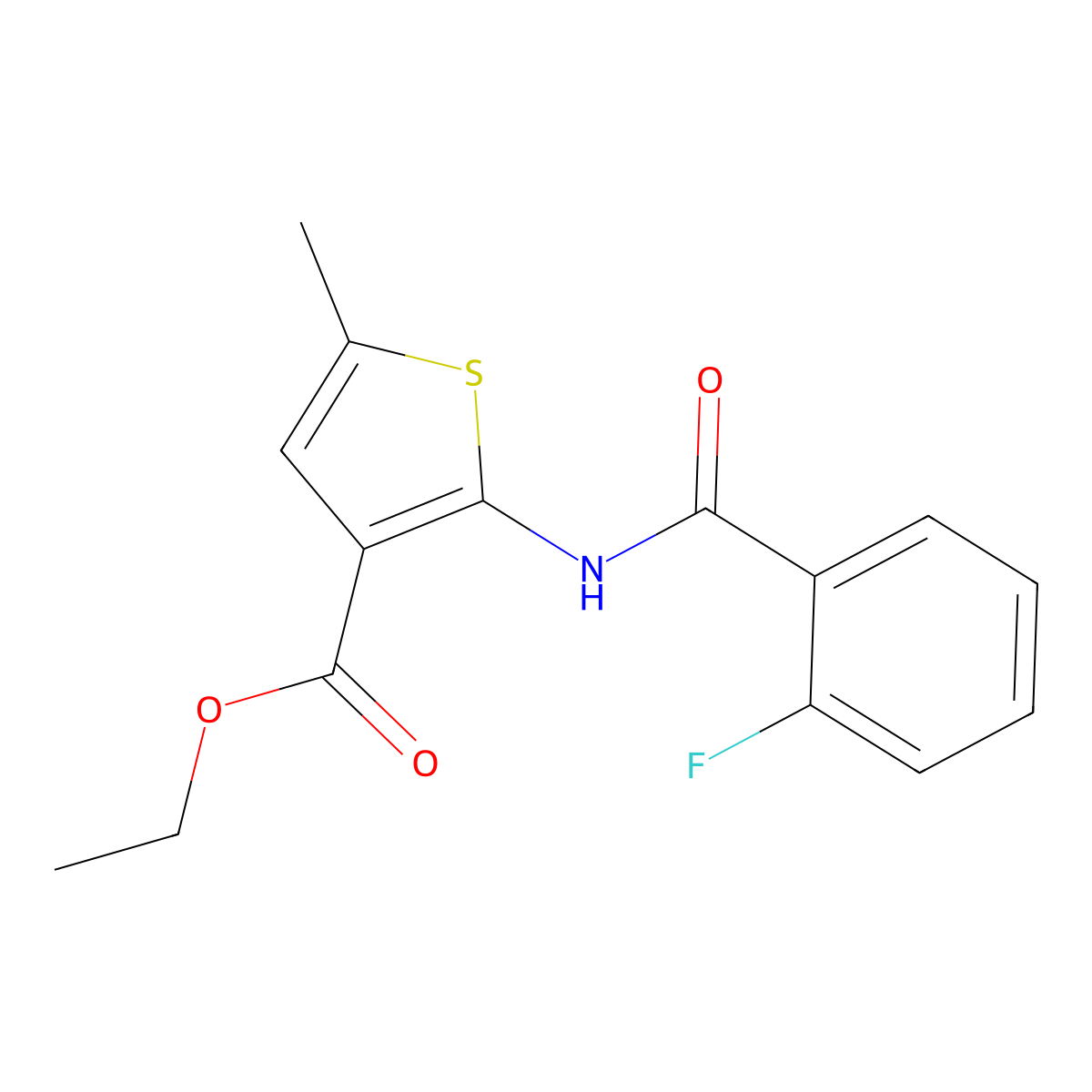 Ethyl 2-(2-fluorobenzamido)-5-methylthiophene-3-carboxylate molecular structure, CAS 312939-91-6