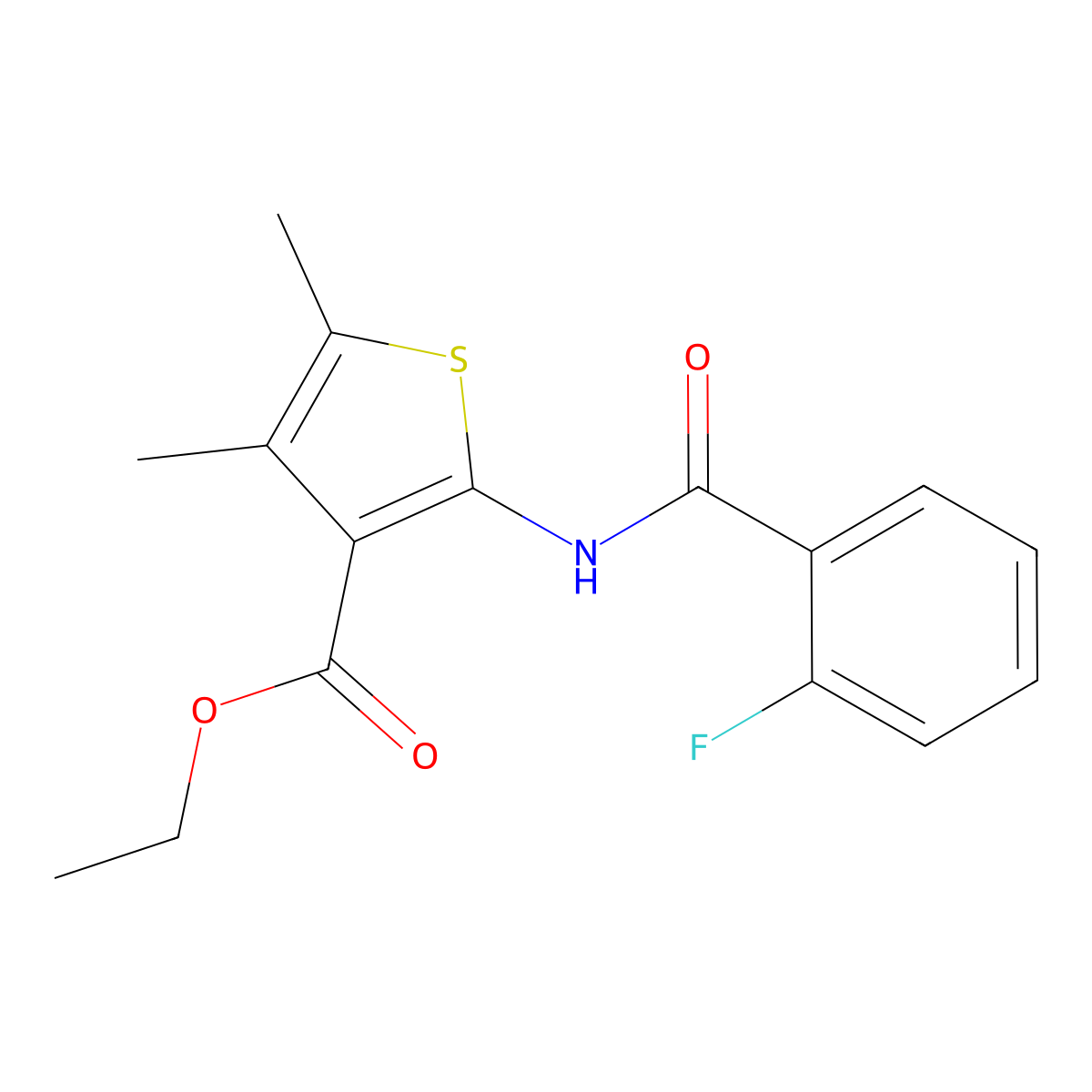 Ethyl 2-[(2-fluorobenzoyl)amino]-4,5-dimethylthiophene-3-carboxylate molecular structure, CAS 312939-92-7